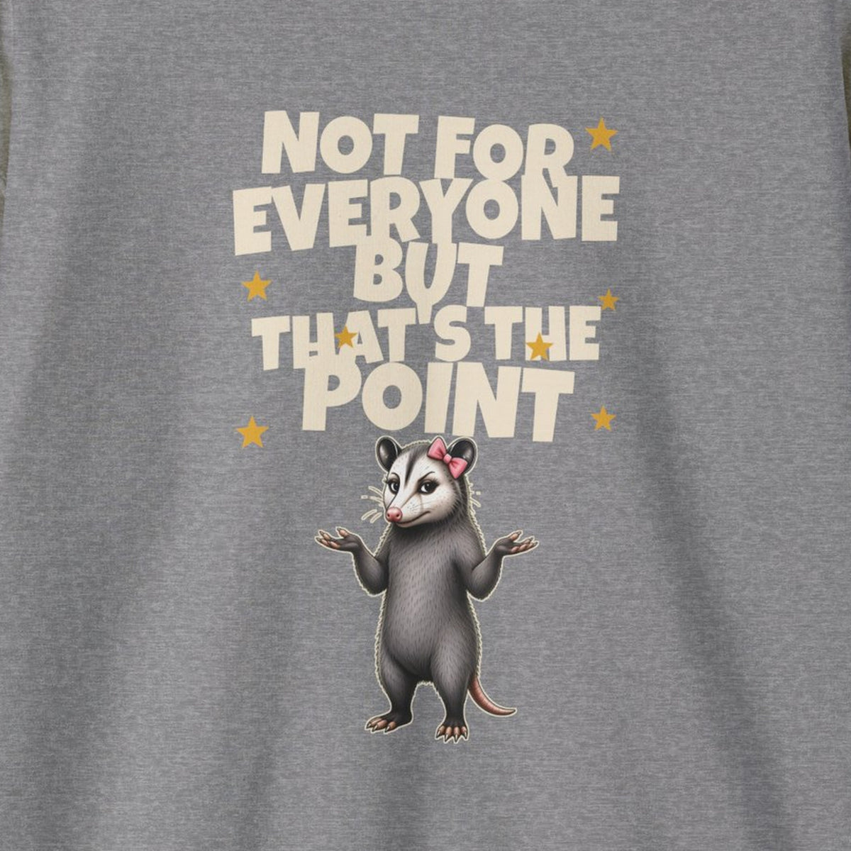 Not For Everyone But That's The Point - Carla Sweatshirt – Graphite Heather – front print close-up