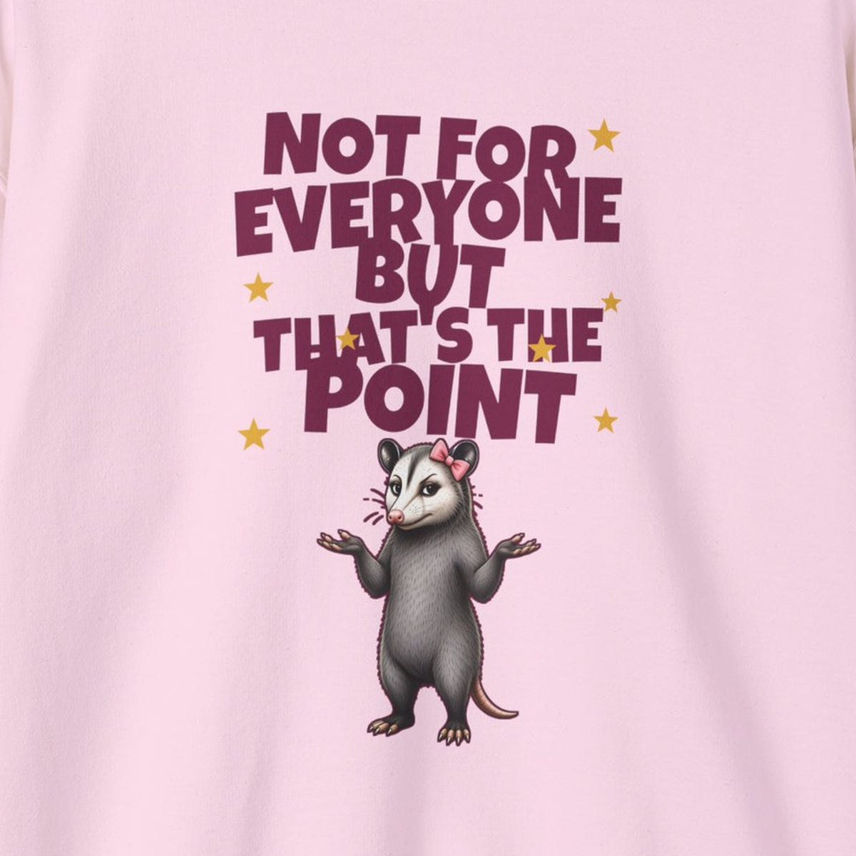 Not For Everyone But That's The Point - Carla Sweatshirt – Light Pink – front print close-up