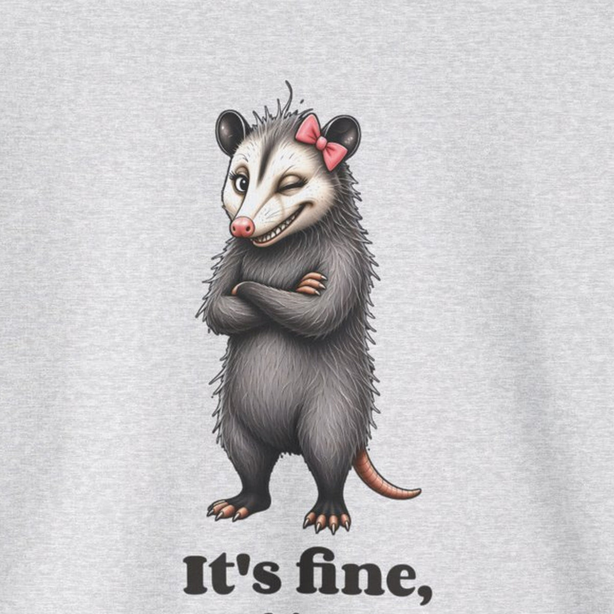 It's Fine, Everything Is Fine, I'm Fine - Carla Sweatshirt – Ash – front print close-up