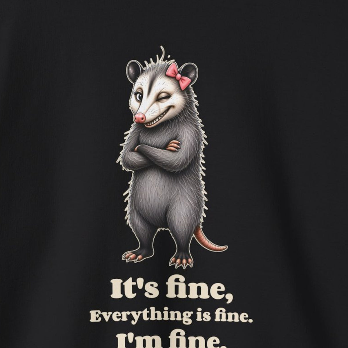 It's Fine, Everything Is Fine, I'm Fine - Carla Sweatshirt – Black – front print close-up