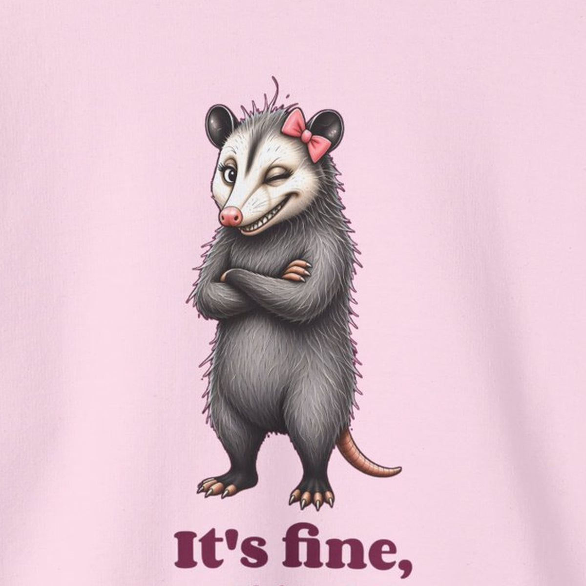 It's Fine, Everything Is Fine, I'm Fine - Carla Sweatshirt – Light Pink – front print close-up