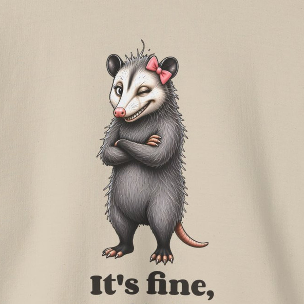 It's Fine, Everything Is Fine, I'm Fine - Carla Sweatshirt – Sand – front print close-up