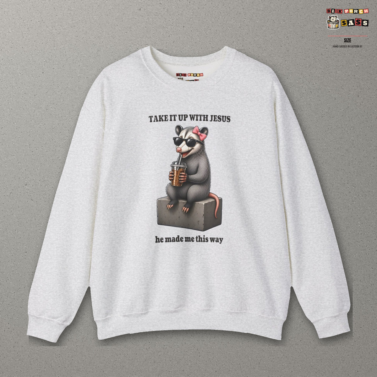 Take It Up With Jesus - Carla Sweatshirt – Ash – front