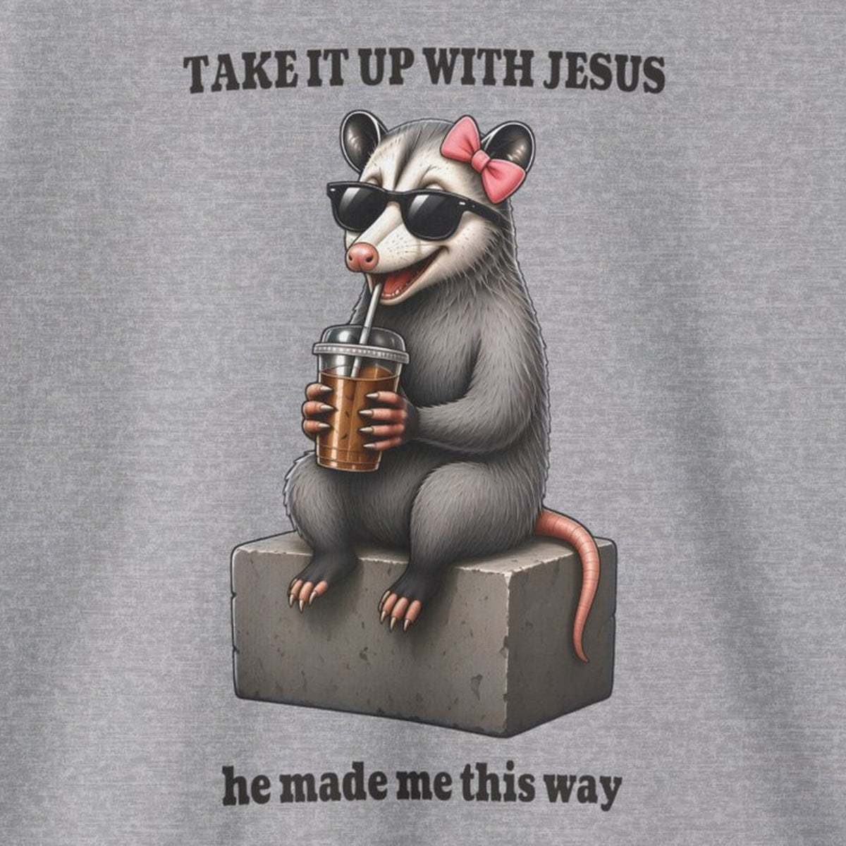 Take It Up With Jesus - Carla Sweatshirt – Sport Grey – front print close-up