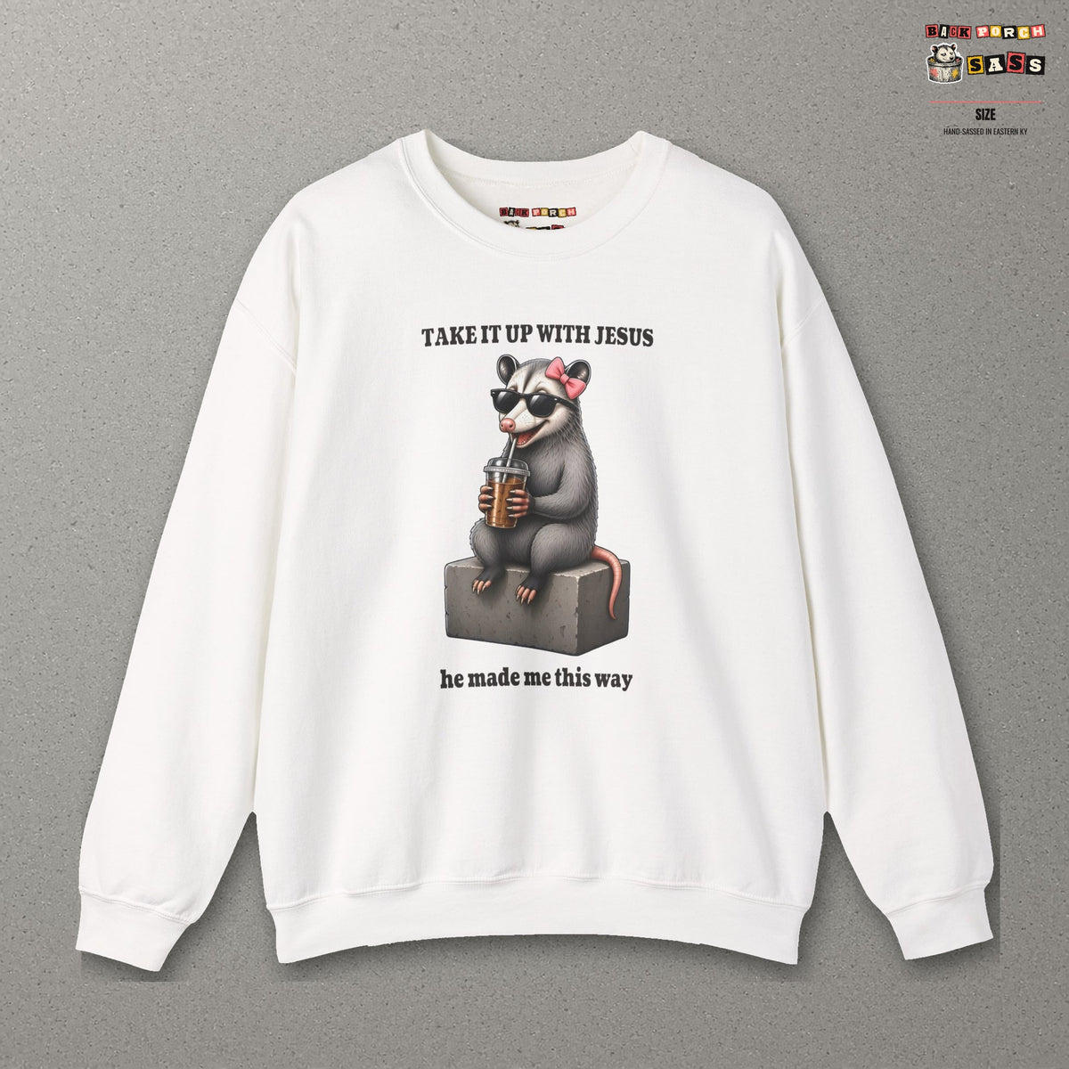 Take It Up With Jesus - Carla Sweatshirt – White – front