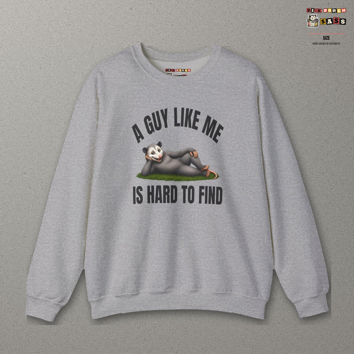 A Guy Like Me Is Hard to Find - Carl the Possum Sweatshirt – Sport Grey – front