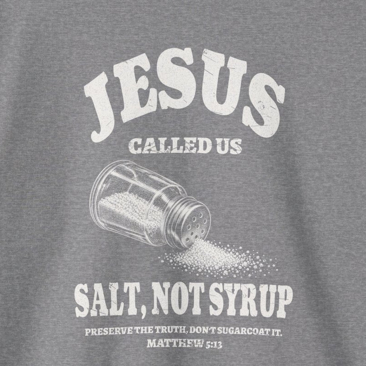 Salt Not Syrup Sweatshirt – Graphite Heather – front print close-up