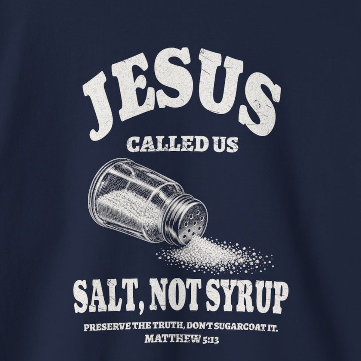 Salt Not Syrup Sweatshirt – Navy – front print close-up