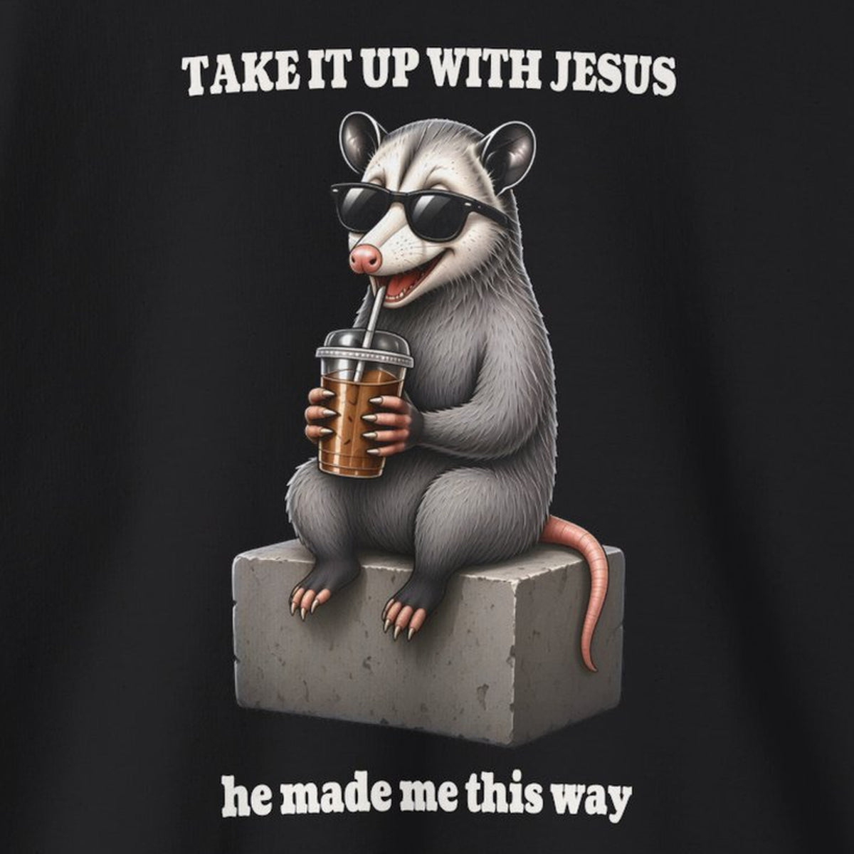 Take It Up With Jesus Sweatshirt – Black – front print close-up