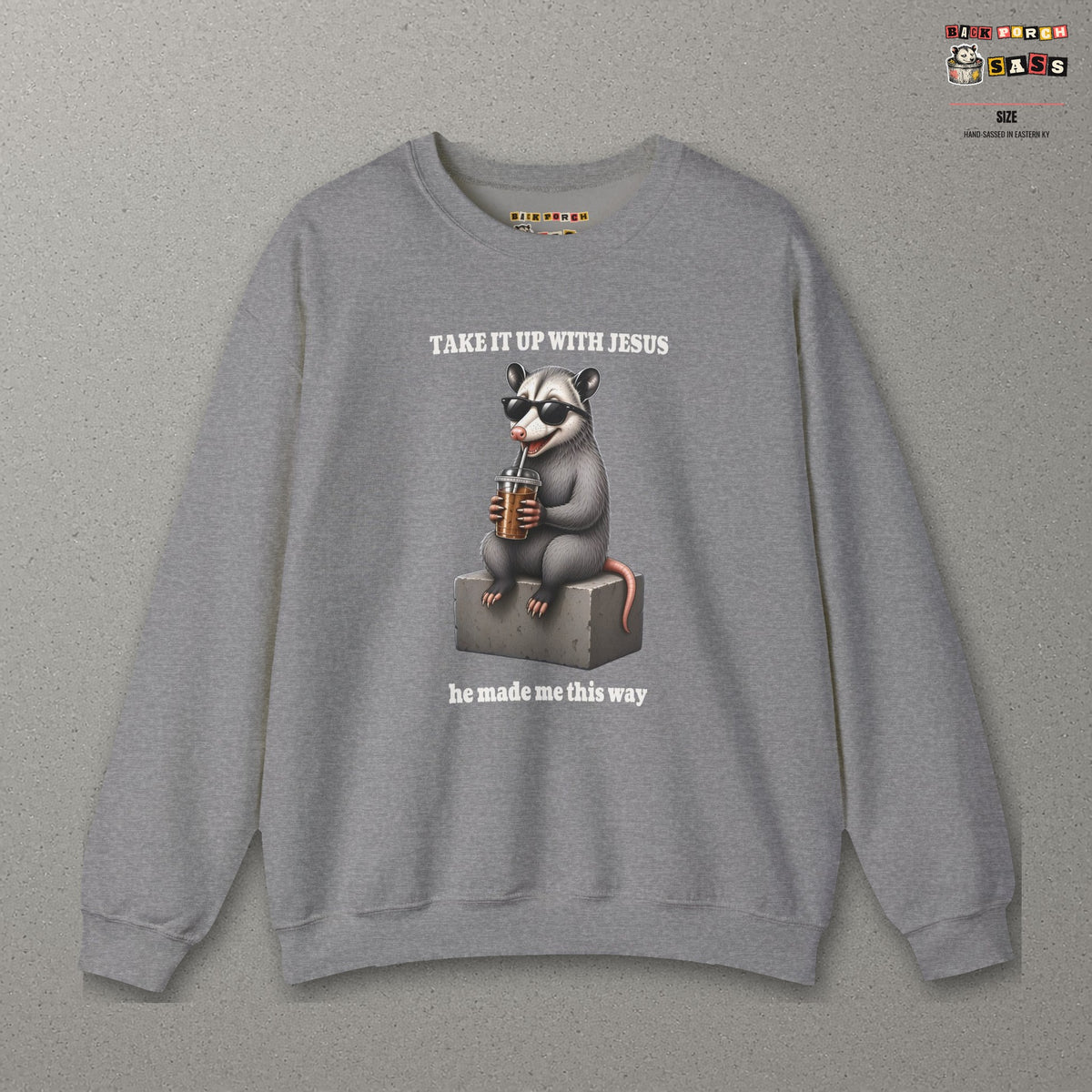 Take It Up With Jesus Sweatshirt – Graphite Heather – front