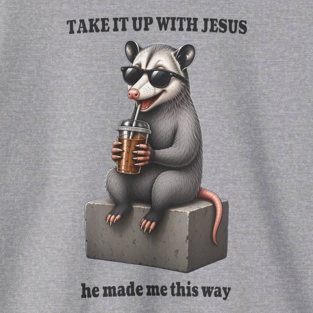 Take It Up With Jesus Sweatshirt – Sport Grey – front print close-up