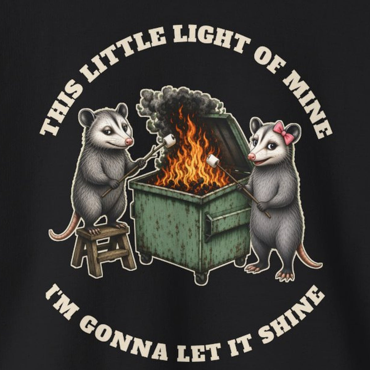 This Little Light of Mine Sweatshirt – Black – front print close-up