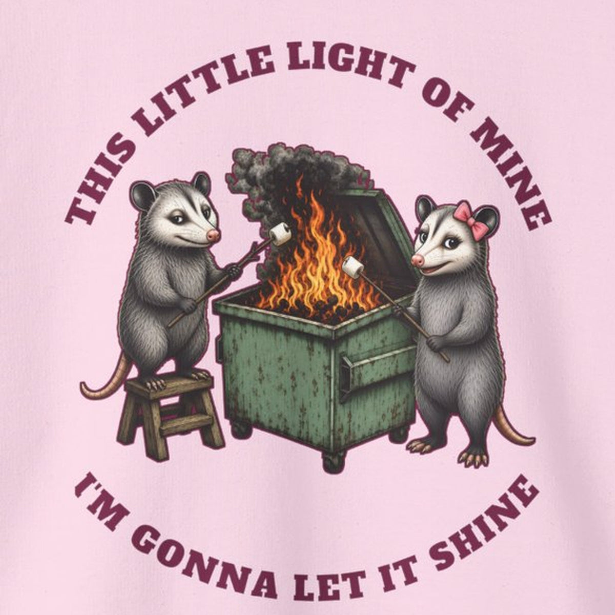 This Little Light of Mine Sweatshirt – Light Pink – front print close-up