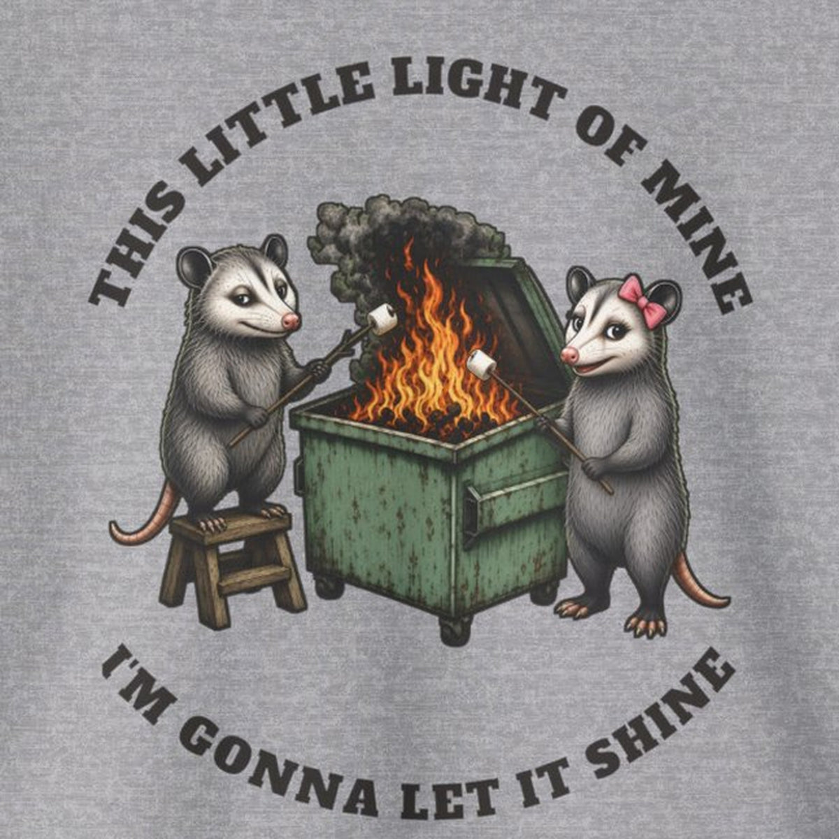 This Little Light of Mine Sweatshirt – Sport Grey – front print close-up