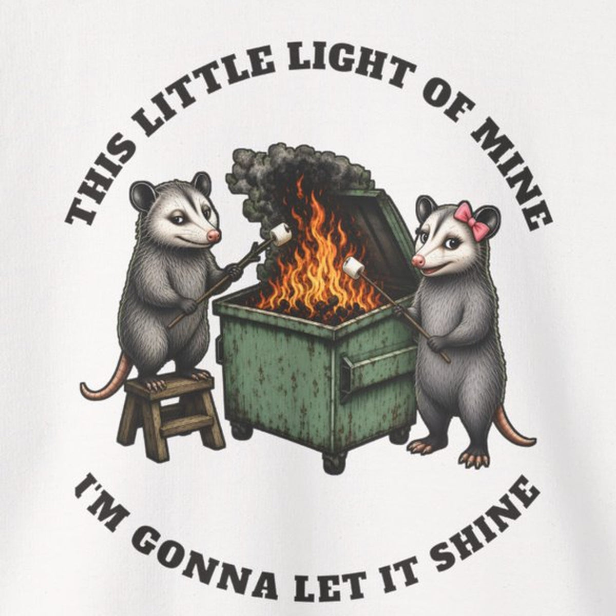 This Little Light of Mine Sweatshirt – White – front print close-up