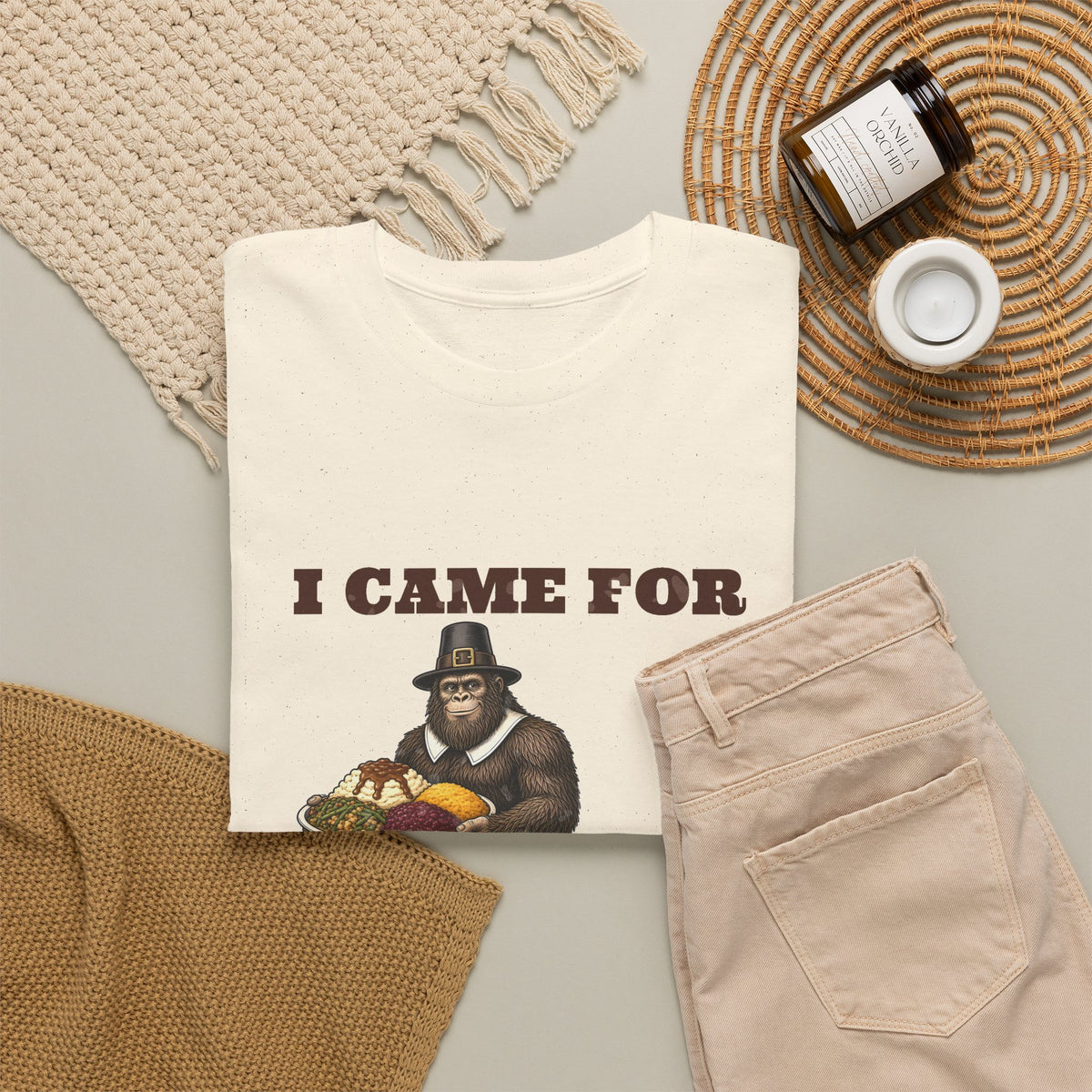 I Came for the Sides Pilgrim Bigfoot Thanksgiving Tee