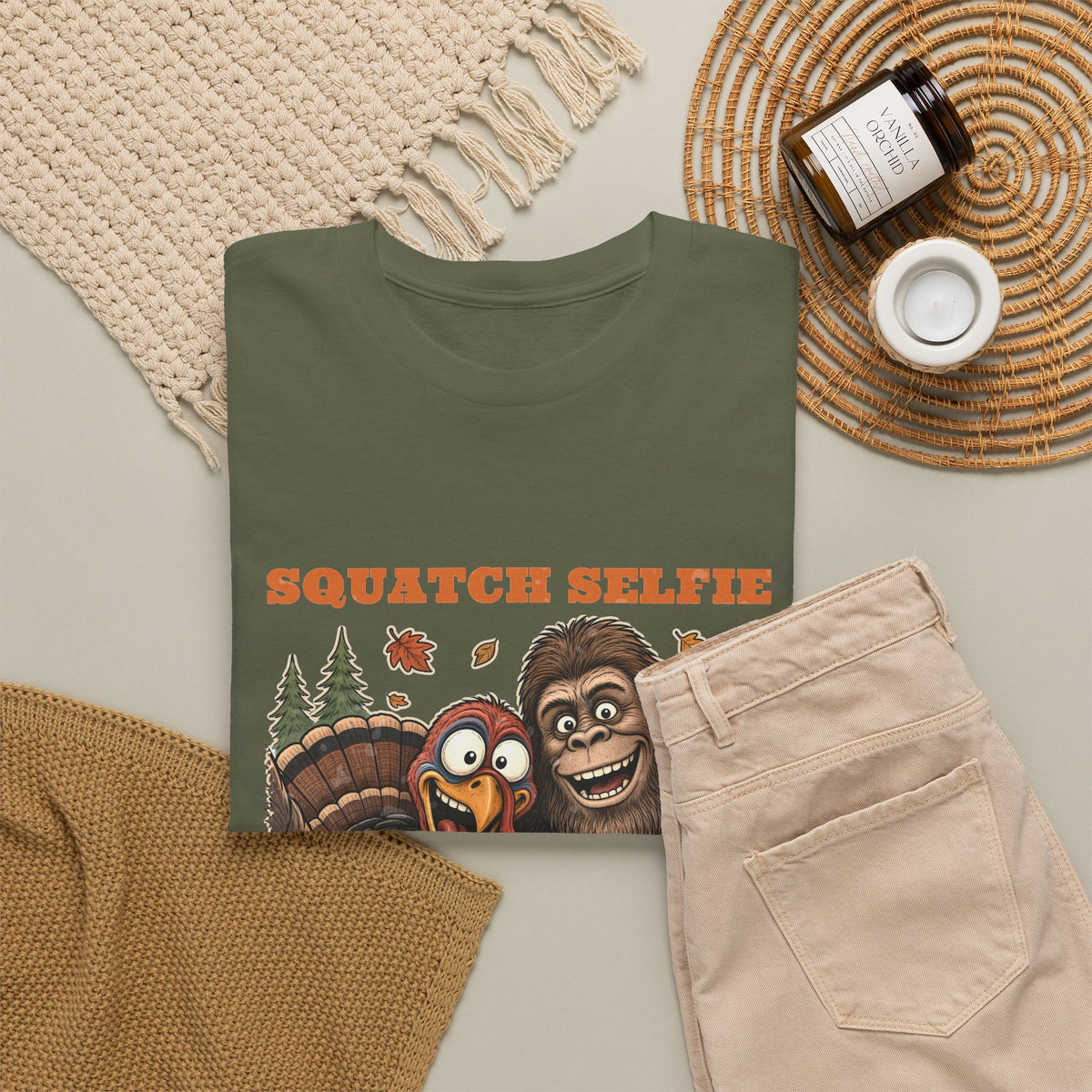 Squatch Selfie Bigfoot Turkey Thanksgiving Tee