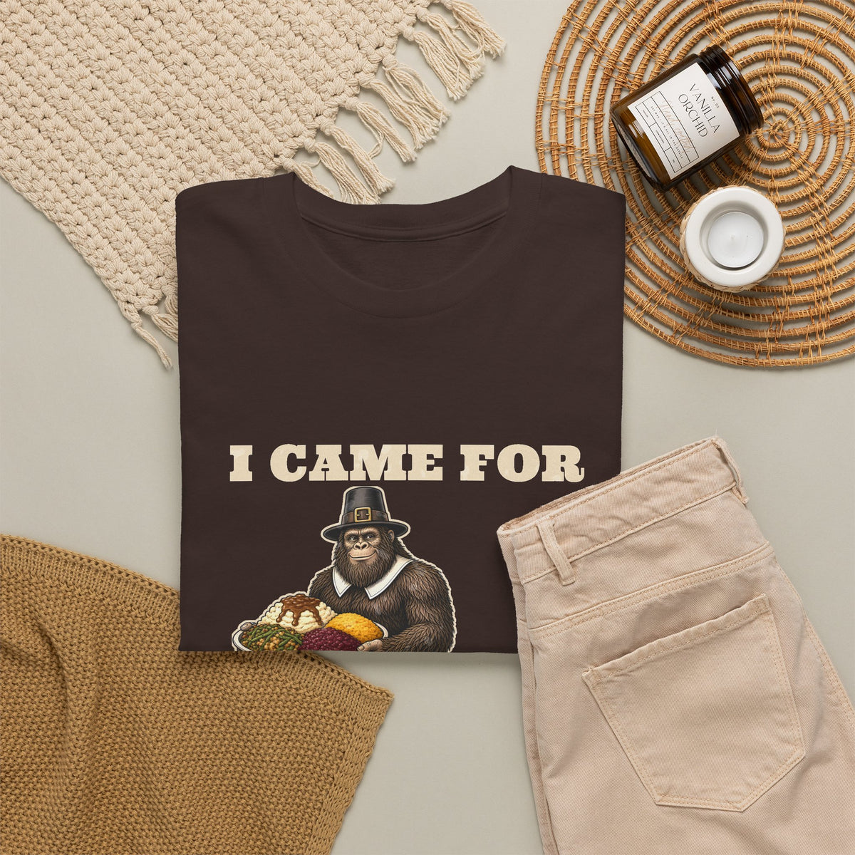 I Came for the Sides Pilgrim Bigfoot Thanksgiving Tee