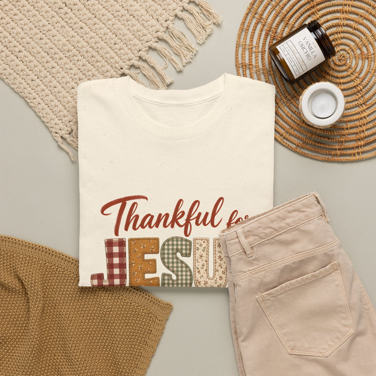 Thankful for Jesus Patchwork Quilt Thanksgiving Tee