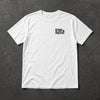 White t-shirt with small black Stay Positive left-chest logo – Stay Positive by The Hillbillies, front view