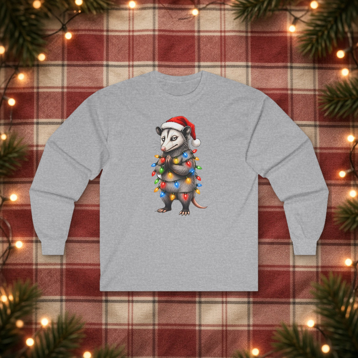 Carl Christmas Lights Christmas Long Sleeve Tee – Sport Grey – front