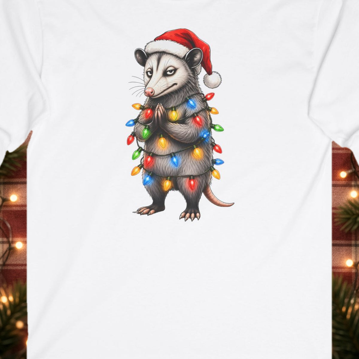 Carl Christmas Lights Christmas Long Sleeve Tee – White – front print close-up
