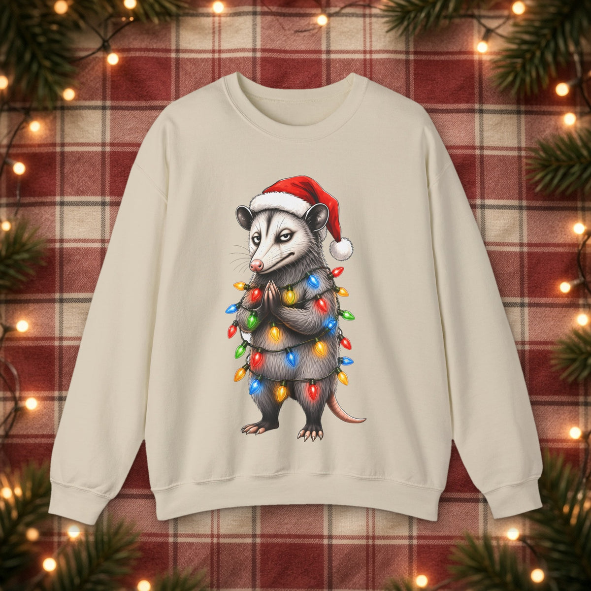 Carl Christmas Lights Christmas Sweatshirt – Sand – front