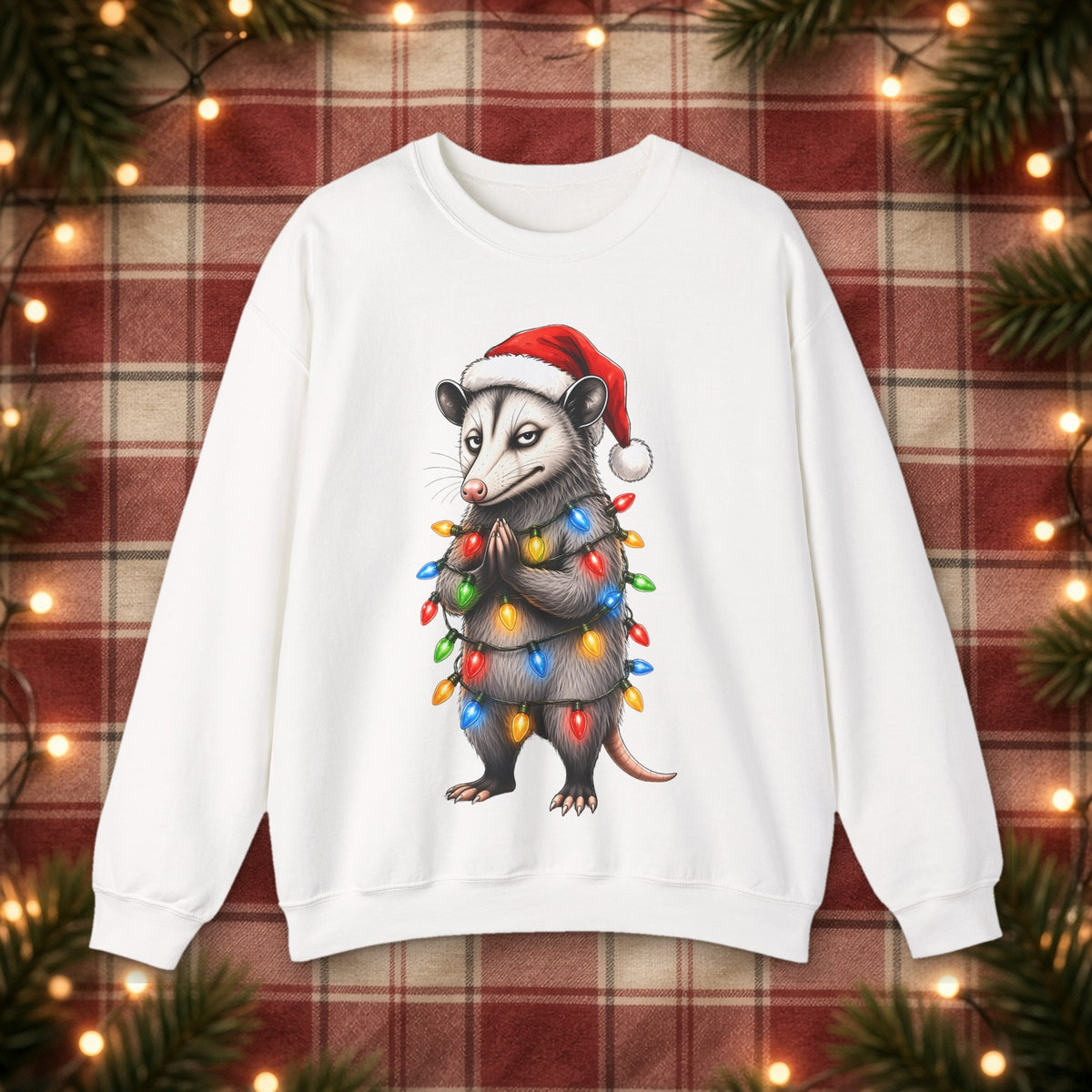 Carl Christmas Lights Christmas Sweatshirt – White – front