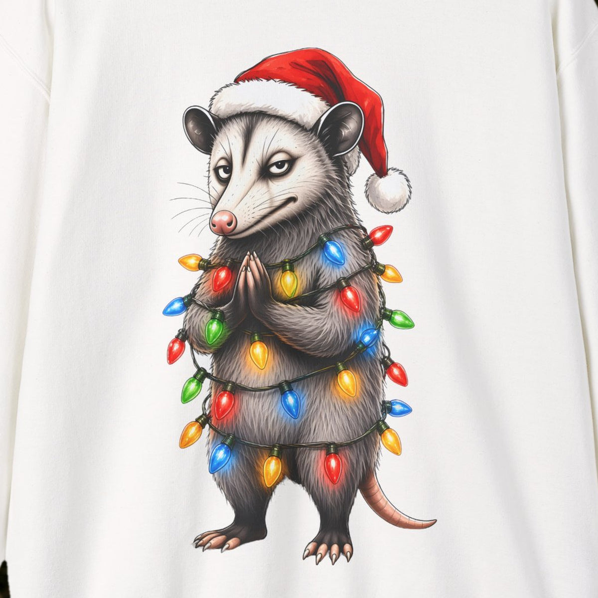 Carl Christmas Lights Christmas Sweatshirt – White – front print close-up