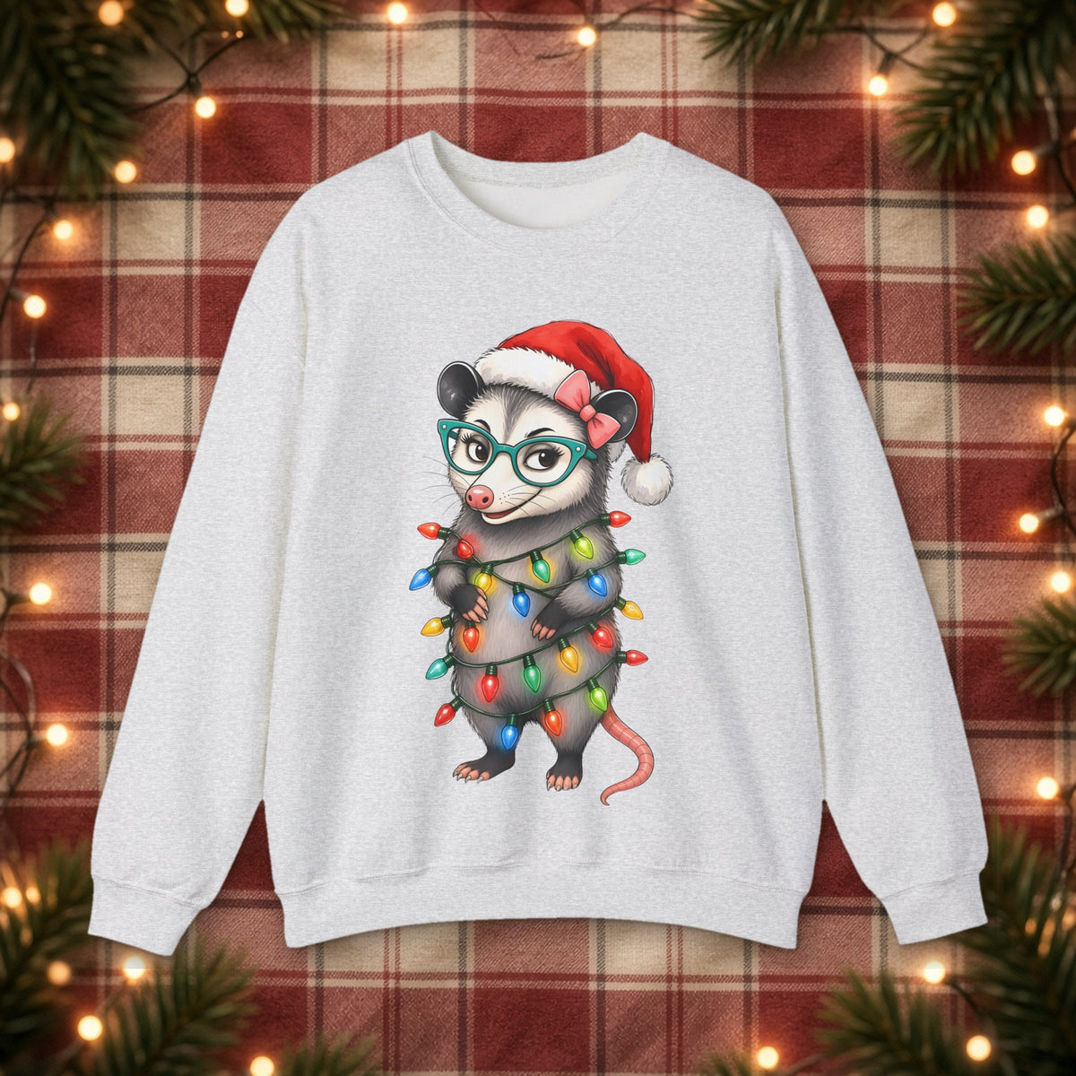 Carla Christmas Lights Christmas Sweatshirt – Ash – front