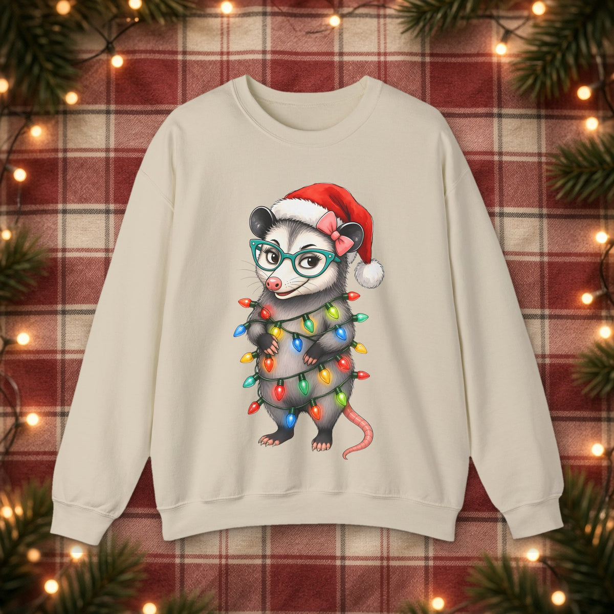 Carla Christmas Lights Christmas Sweatshirt – Sand – front