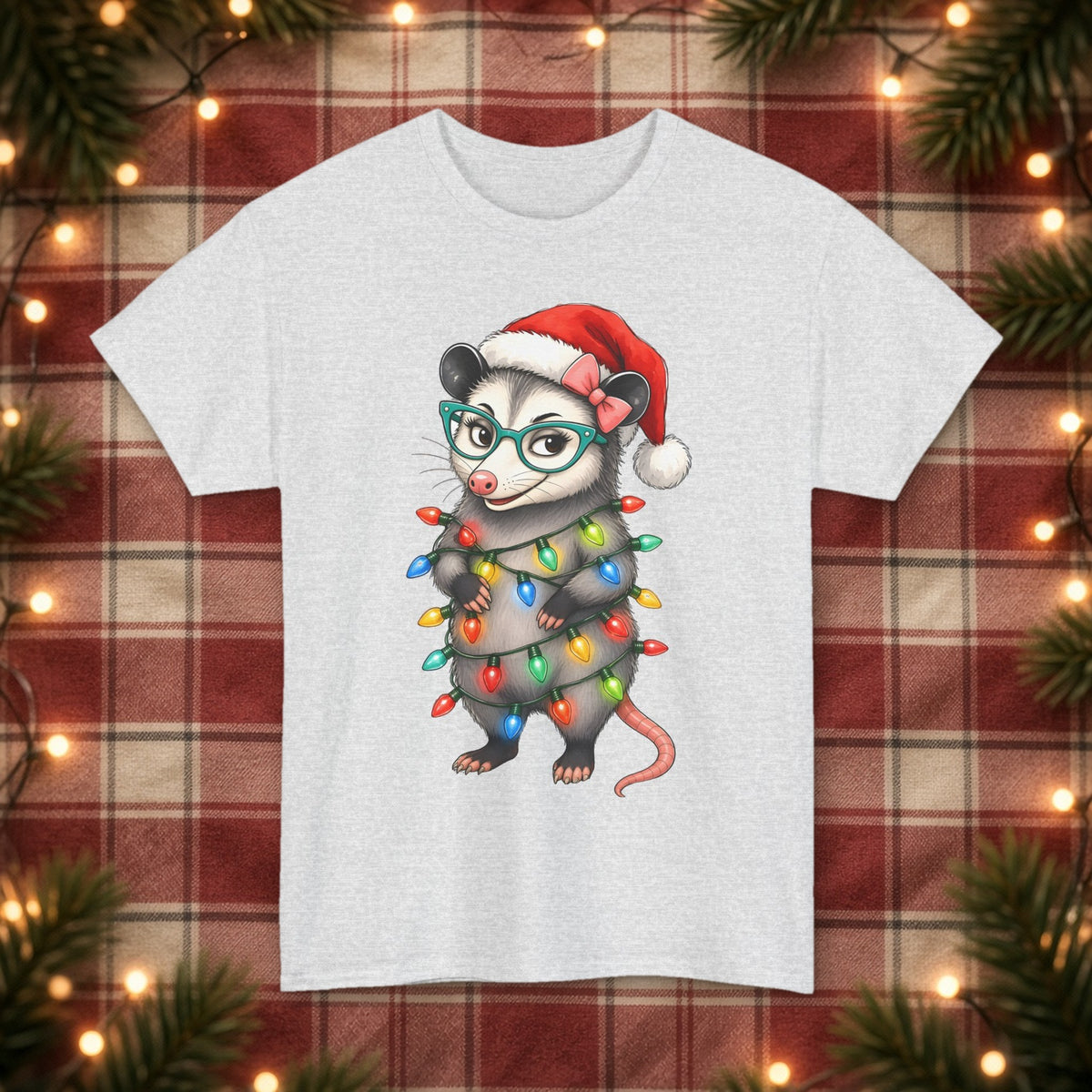 Carla Christmas Lights Christmas Tee – Ash – front