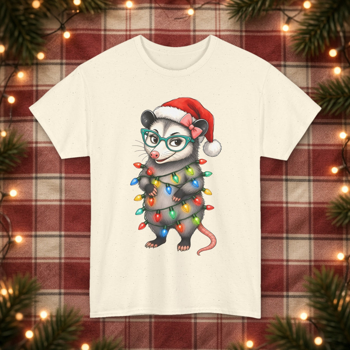 Carla Christmas Lights Christmas Tee – Natural – front