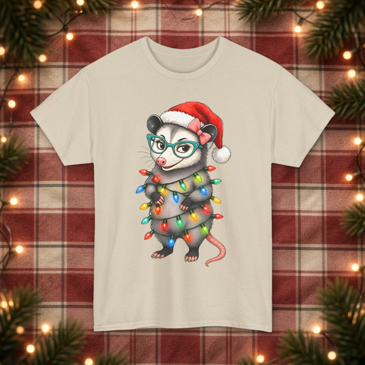 Carla Christmas Lights Christmas Tee – Sand – front