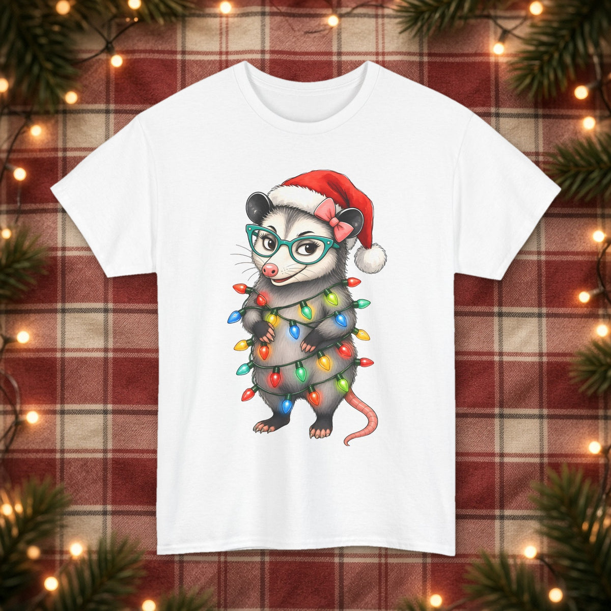 Carla Christmas Lights Christmas Tee – White – front