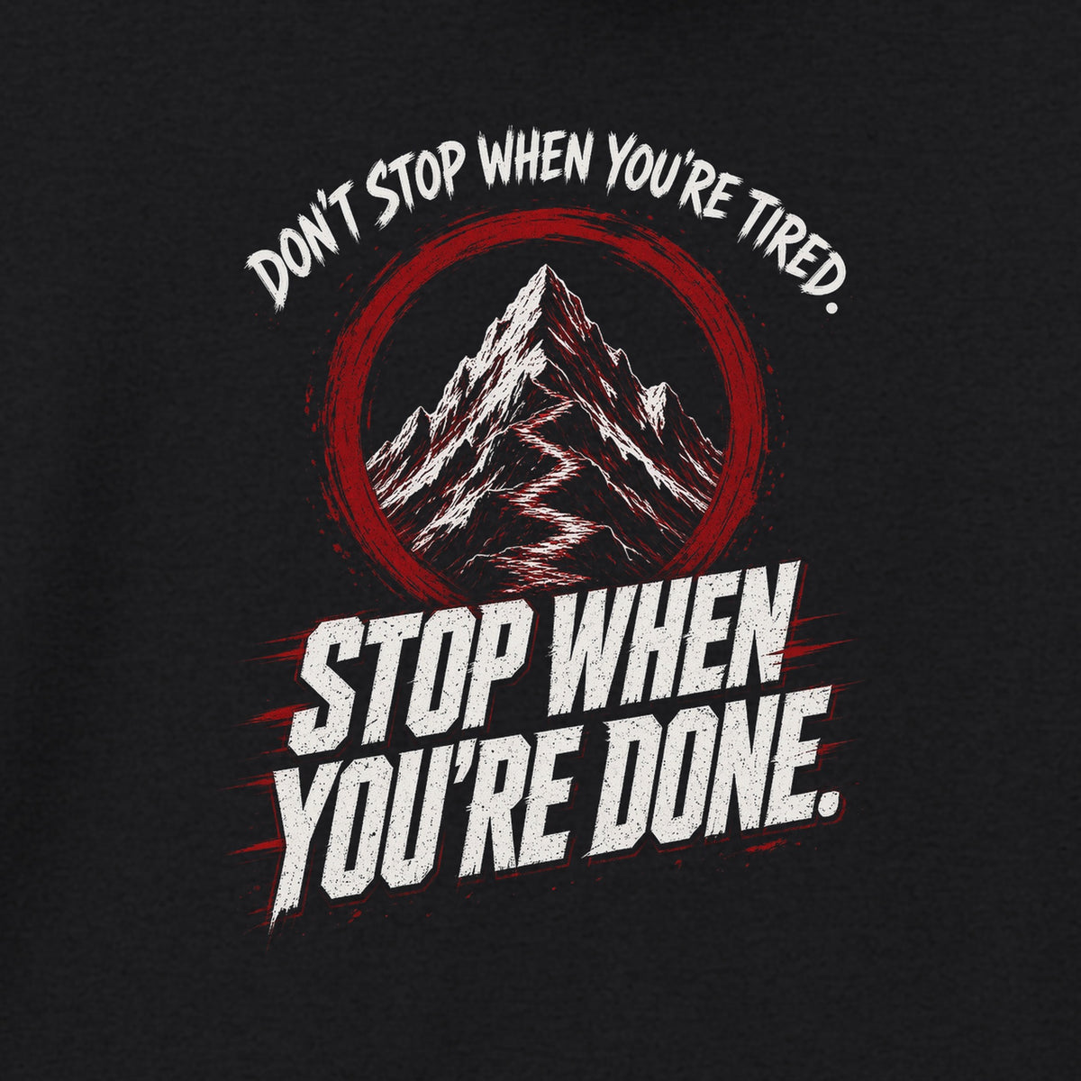 Don't Stop When You're Done Hoodie in Black, close-up of the print – Stay Positive