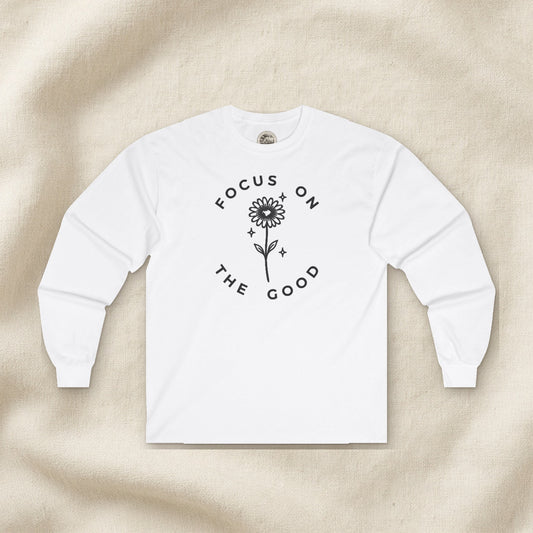 Focus on the Good Women's Long Sleeve Tee – Front Porch Grace – White – front