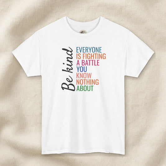 Be Kind, Everyone Is Fighting a Battle Women's Tee – Front Porch Grace – White – front