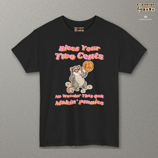 Bless Your Two Cents Possum Tee – Back Porch Sass – Black – front