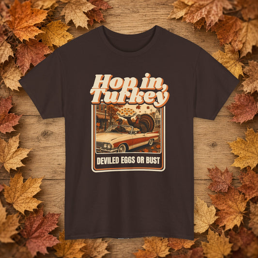 Deviled Eggs or Bust Thanksgiving Tee – Dark Chocolate – front