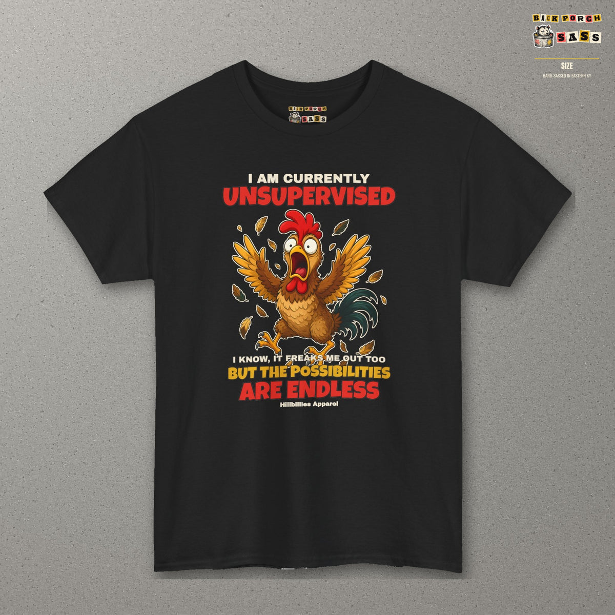 I Am Currently Unsupervised Rooster Tee – Black – front
