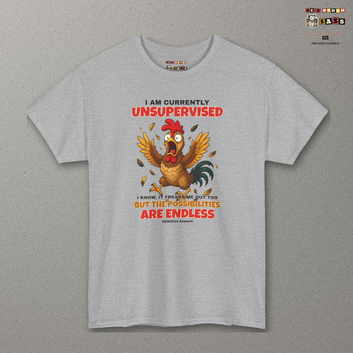 I Am Currently Unsupervised Rooster Tee – Sport Grey – front