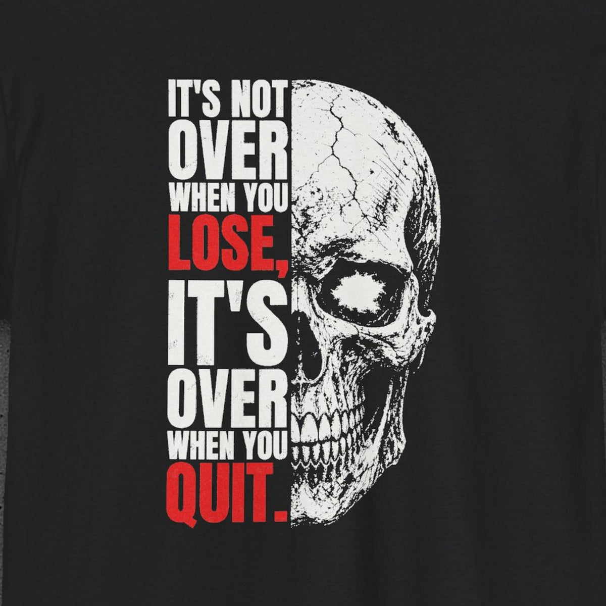 It's Not Over Till You Quit Tee – Stay Positive – Black – back print close-up