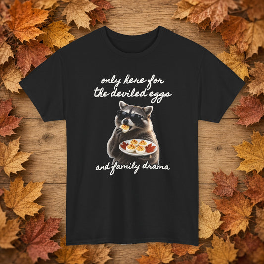 Only Here for the Deviled Eggs Tee – Black – front