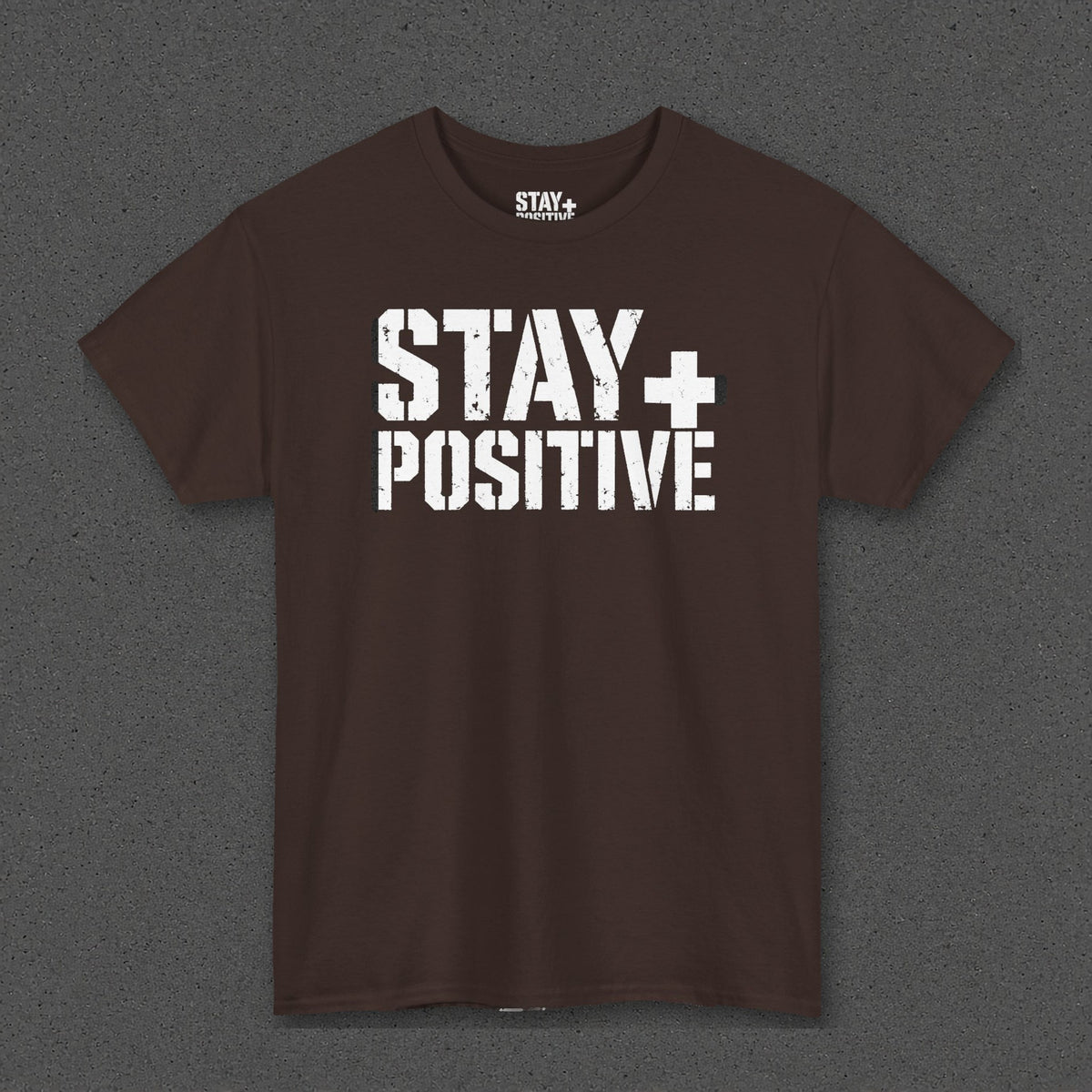 Stay Positive Logo Tee – Dark Chocolate – front