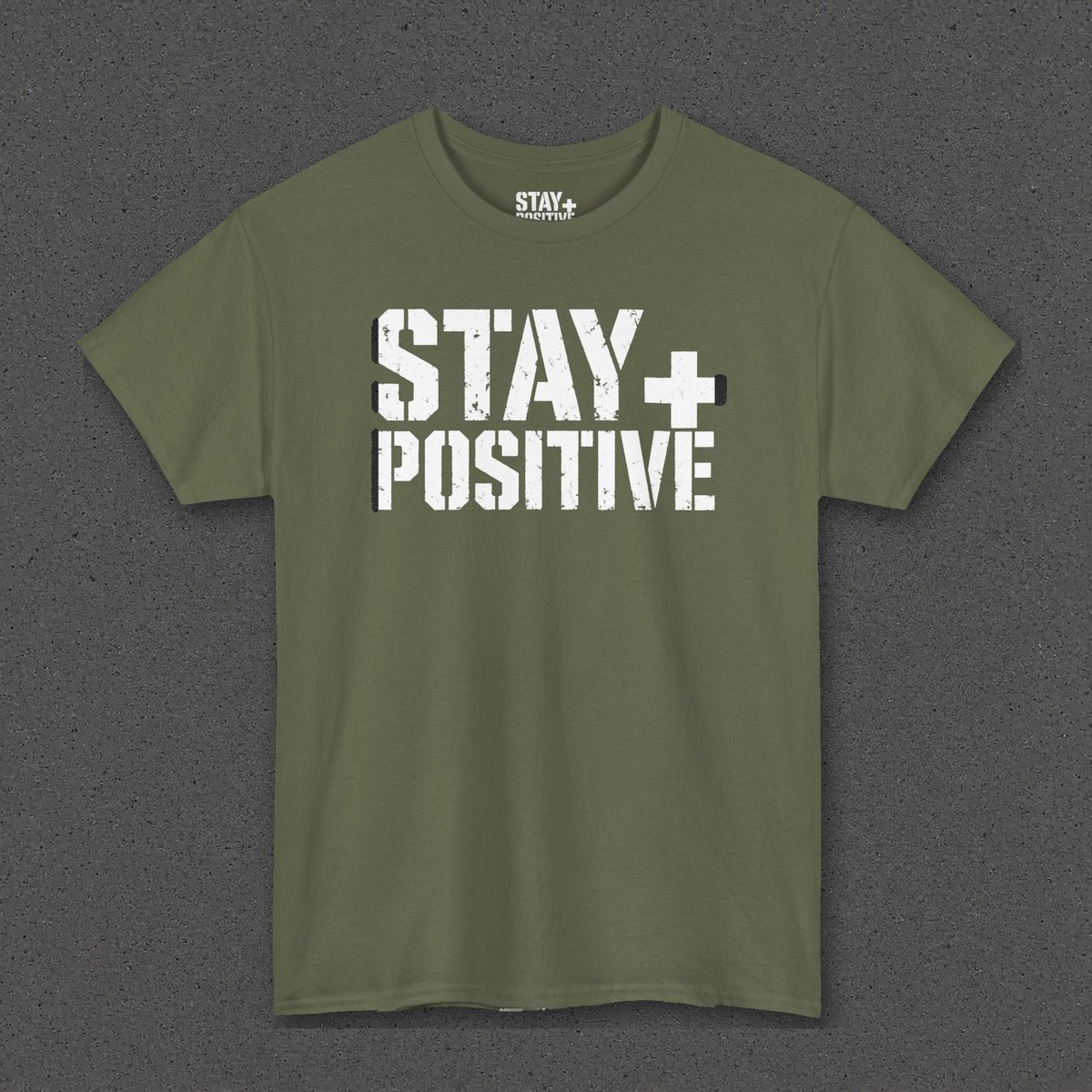 Stay Positive Logo Tee – Military Green – front