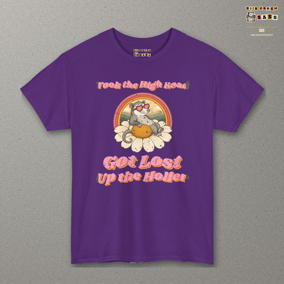 Took the High Road Got Lost Up the Holler Tee – Back Porch Sass – Purple – front