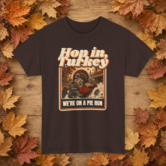 We're on a Pie Run Thanksgiving Tee – Dark Chocolate – front