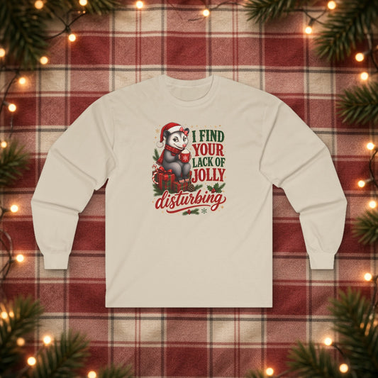 I Find Your Lack of Jolly Disturbing Christmas Long Sleeve Tee – Sand – front