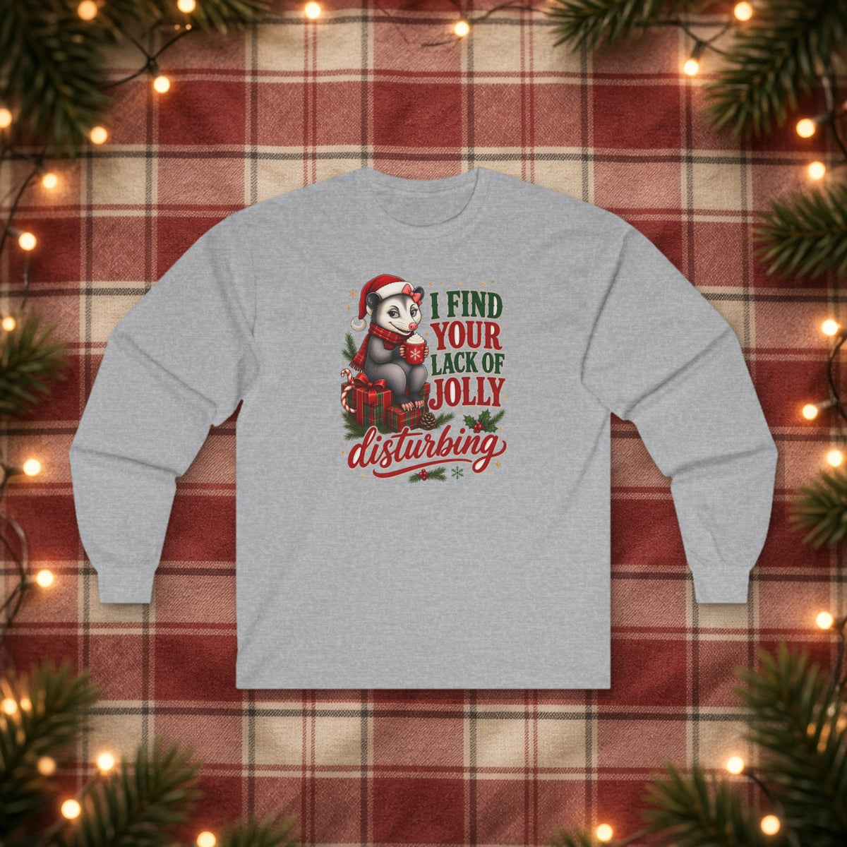 I Find Your Lack of Jolly Disturbing Christmas Long Sleeve Tee – Sport Grey – front